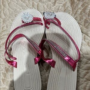 Pink and White Sandals with Rhinestone Accents